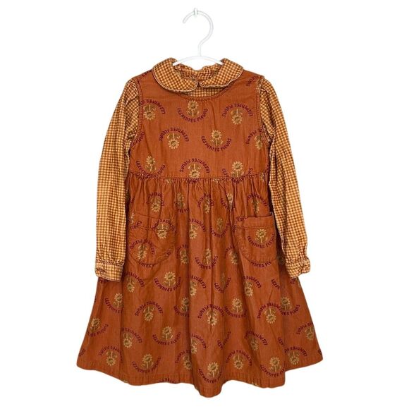 Zara Girls Orange Floral Layered Dress Size 5 Knee Length Long Sleeve Fall - Picture 1 of 9
